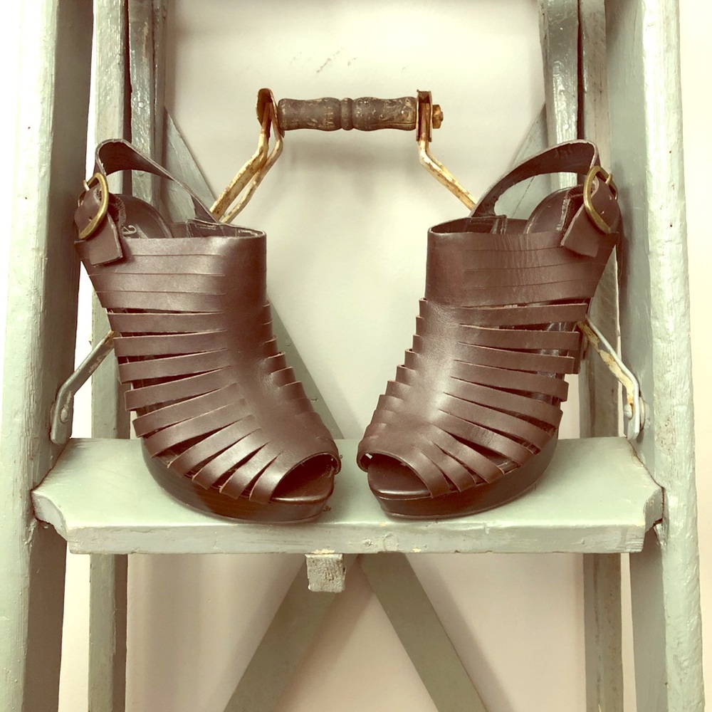 ANA Brown Leather Strappy Heels